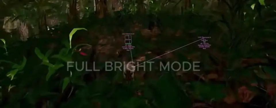 The Isle full bright mode with ESP tracers through foliage