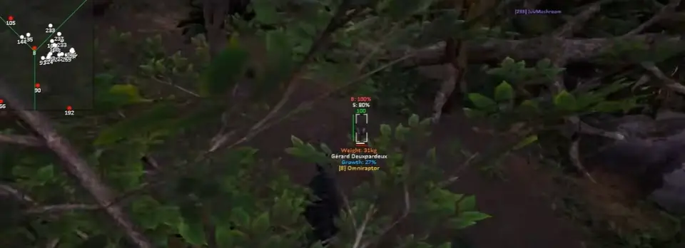 The Isle Omniraptor with radar and nearby mushroom ESP tags
